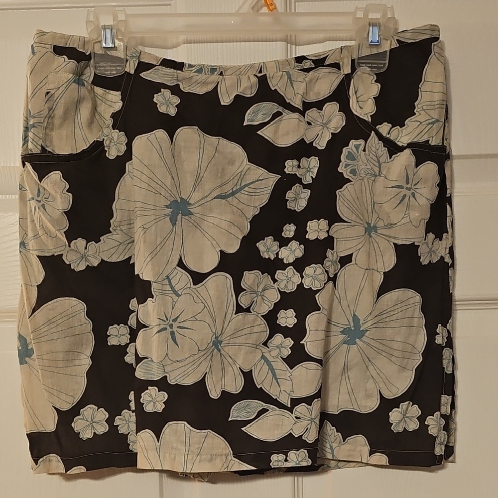Floral Skirt with Under shorts in Black and Whute Lightweight Cotton